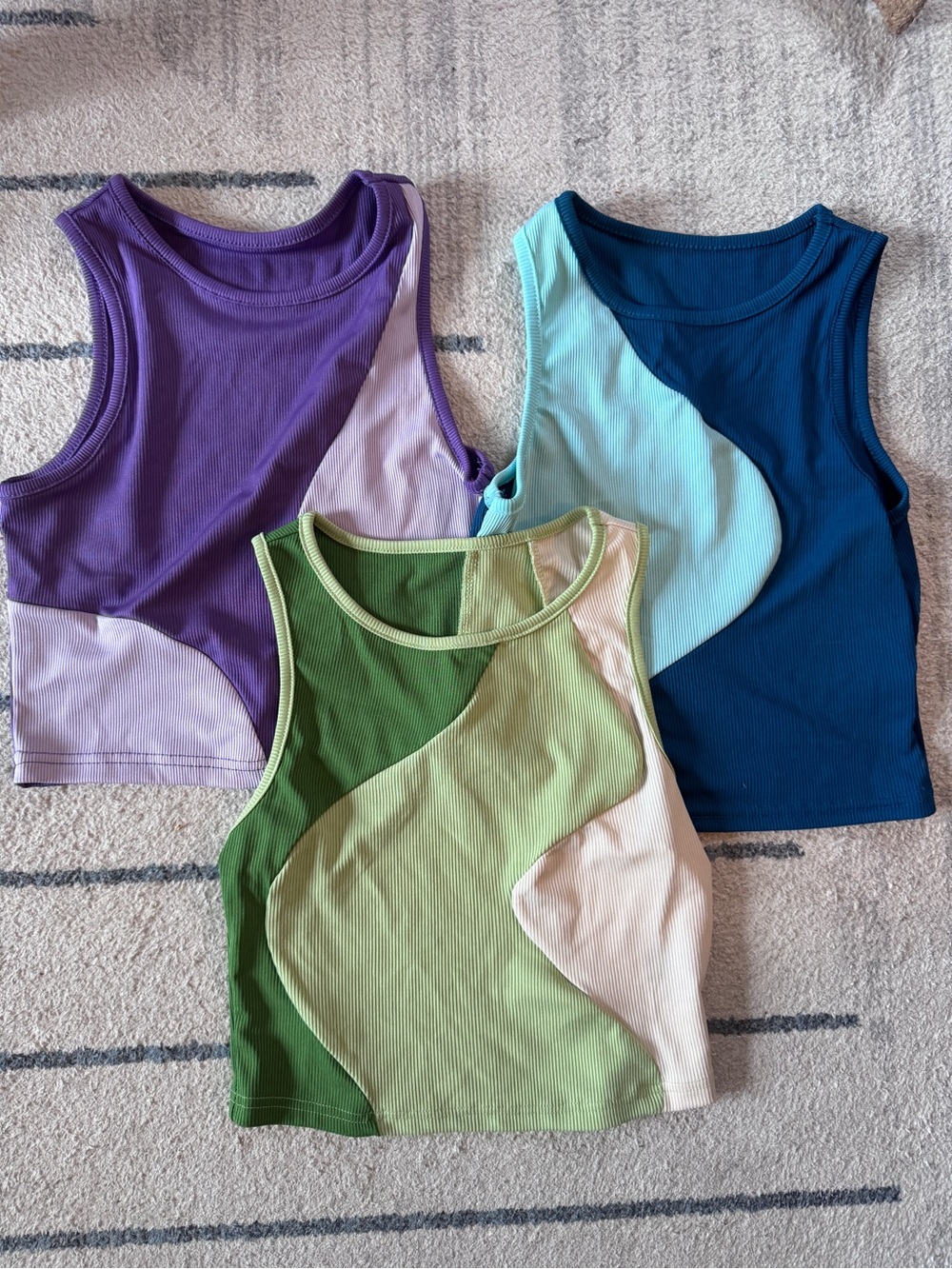 SHEIN Purple, Lavender & Teal Ribbed Tank Trio